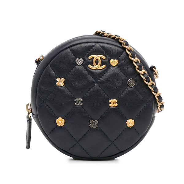 Chanel Quilted Lambskin Lucky Charms Round Clutch with Chain (SHG-OY6cPQ)