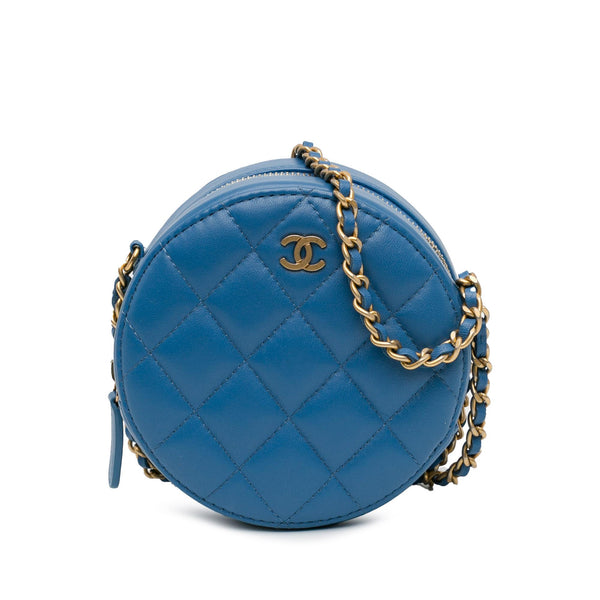 Chanel Quilted Lambskin Round Clutch with Chain (SHG-Imo8ot)