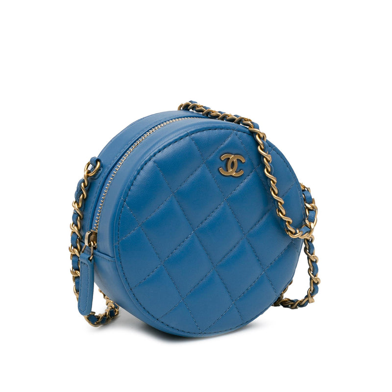 Chanel Quilted Lambskin Round Clutch with Chain (SHG-Imo8ot)