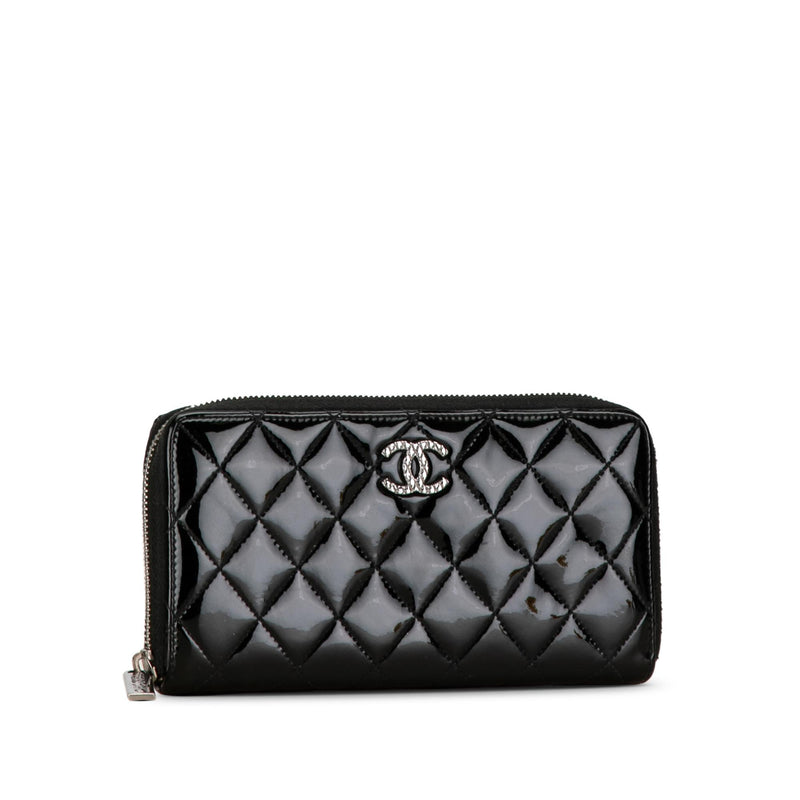 Chanel Quilted Patent Brilliant Zip Around Wallet (SHG-9dsHwF)