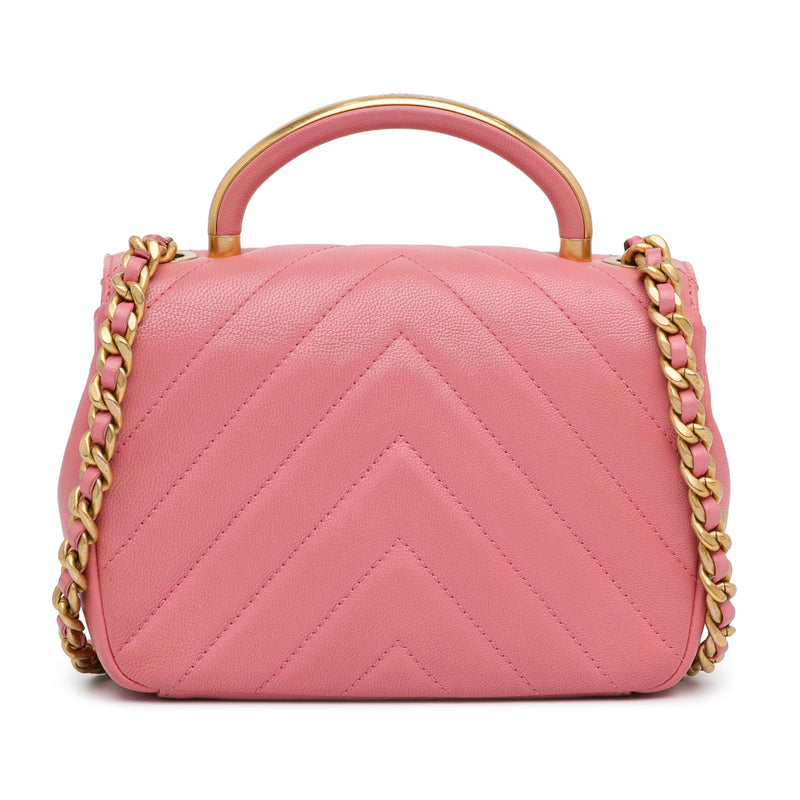 Chanel Small Chevron Lambskin Reversed Round Flap (SHG-tiKa51)