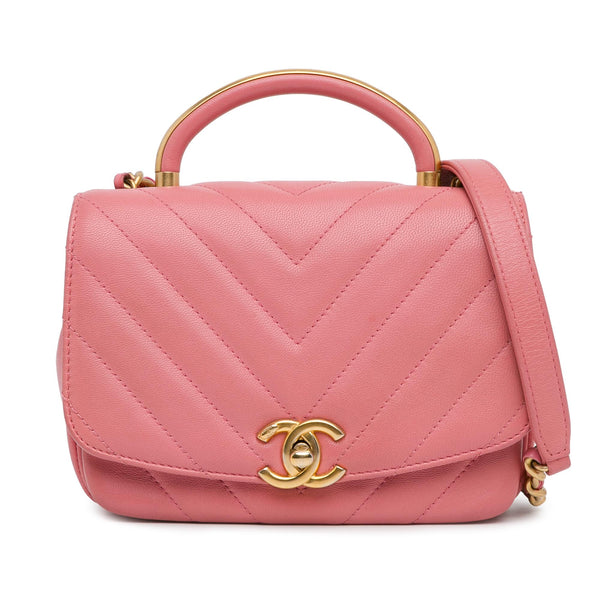 Chanel Small Chevron Lambskin Reversed Round Flap (SHG-tiKa51)