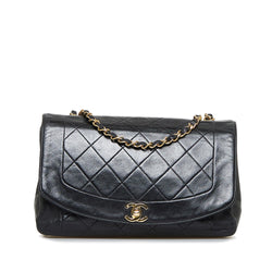 Chanel Black Lambskin Leather Quilted Medium Single Flap Diana Bag