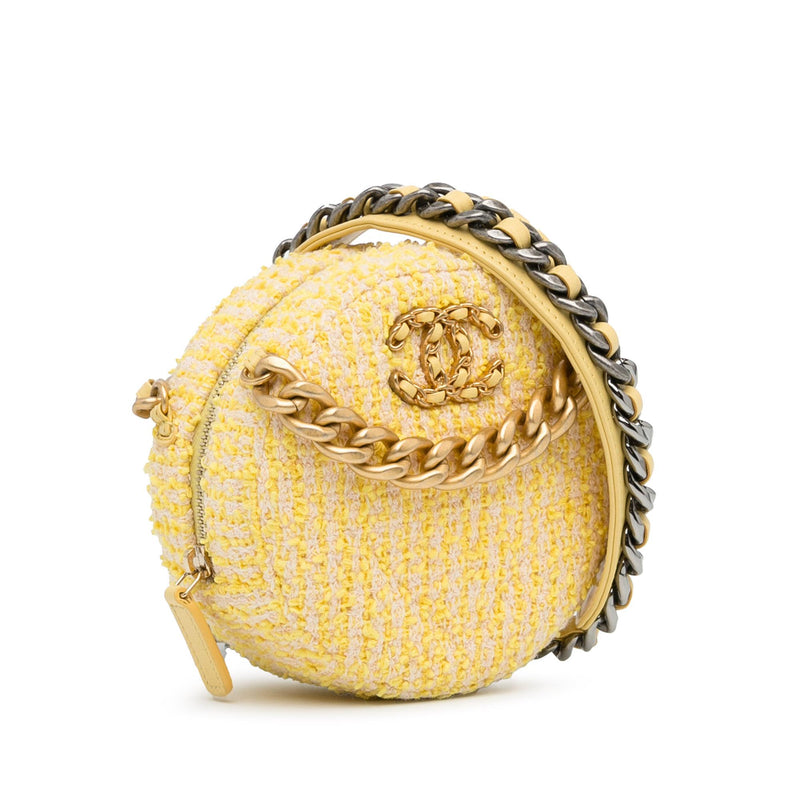 Chanel Tweed 19 Round Clutch with Chain (SHG-9fV90G)