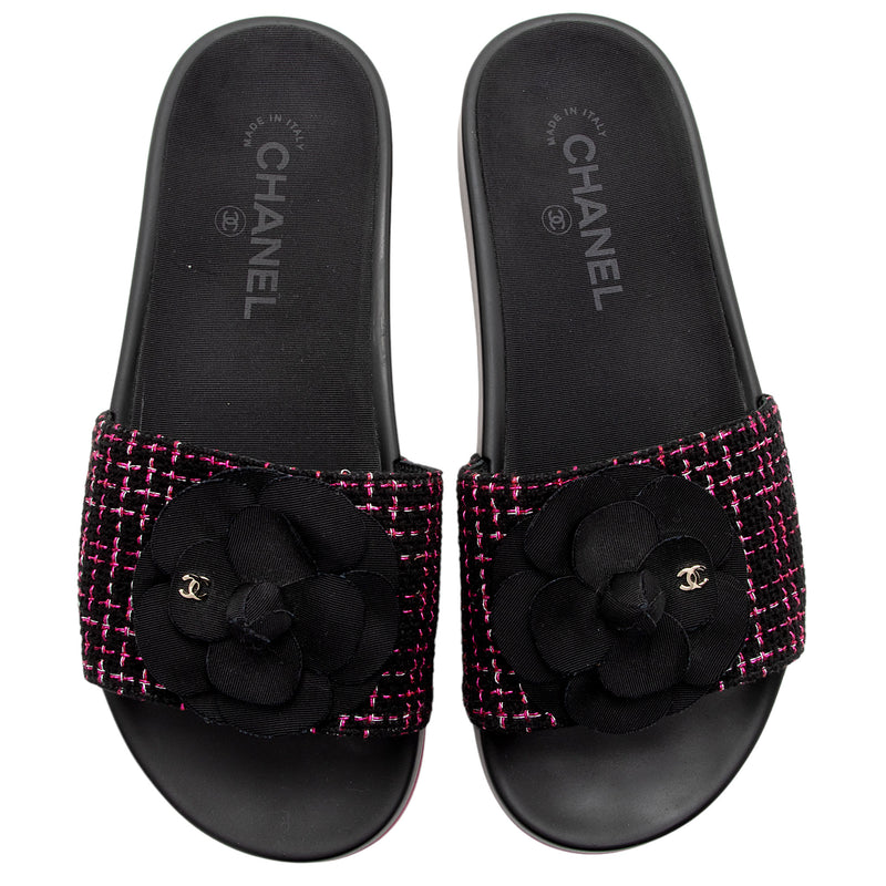 Chanel tweed online slides