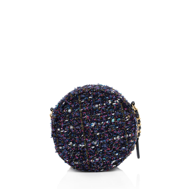 Chanel Tweed CC Round Clutch with Chain (SHF-0db1M1)