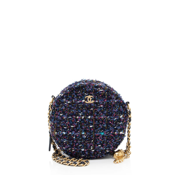 Chanel Tweed CC Round Clutch with Chain (SHF-0db1M1)