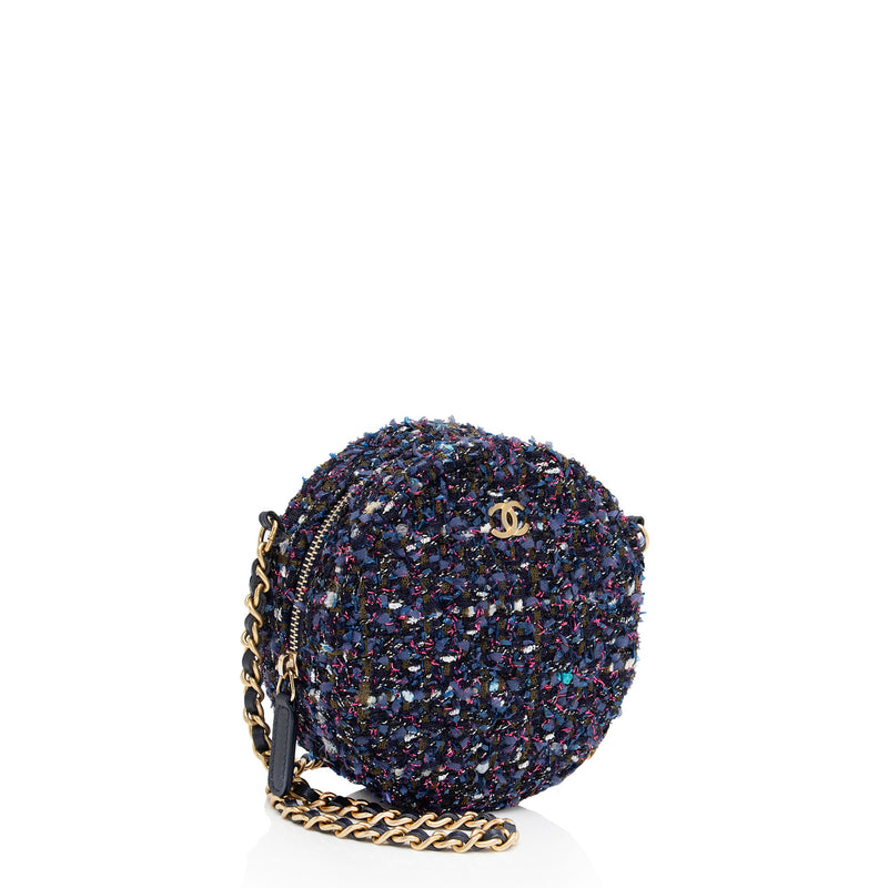 Chanel Tweed CC Round Clutch with Chain (SHF-0db1M1)