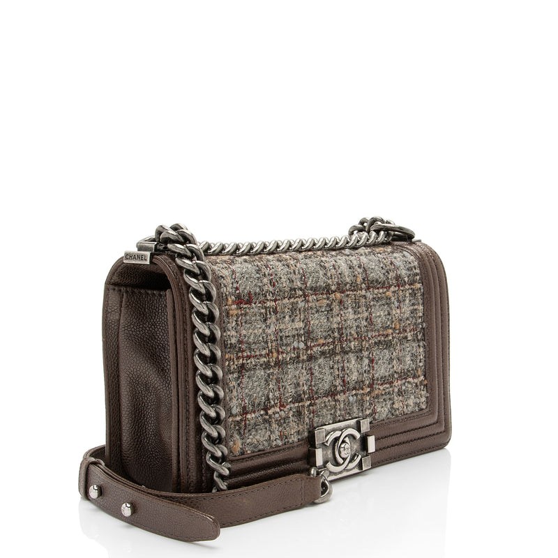 Chanel Tweed Paris-Edinburgh Old Medium Boy Bag (SHF-PnHCww)