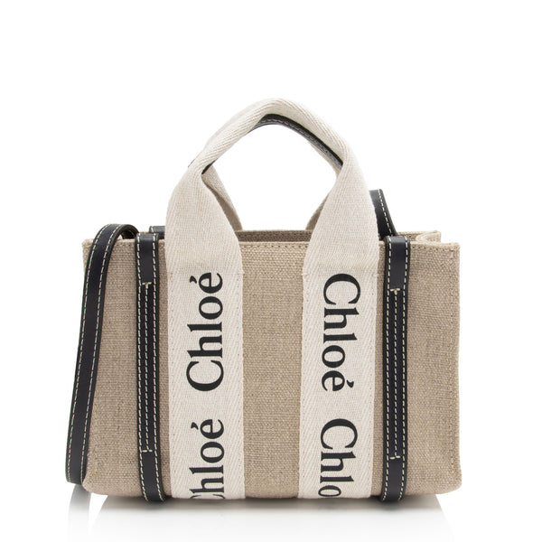 Chloe Linen Canvas Woody Mini Tote (SHF-5WdQnO)