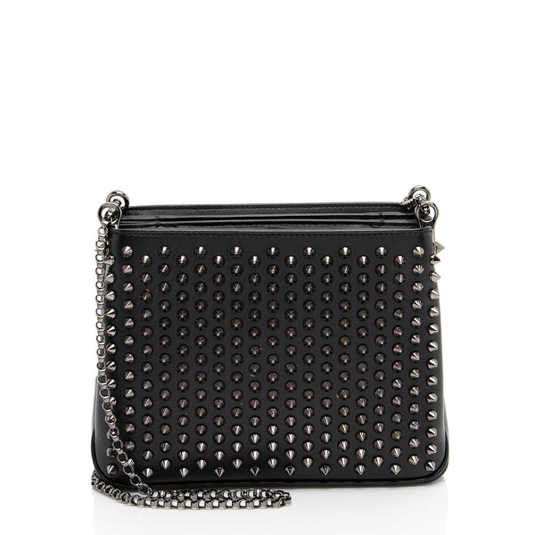 Christian Louboutin Leather Spiked Triloubi Chain Small Shoulder Bag (SHF-byFjfR)