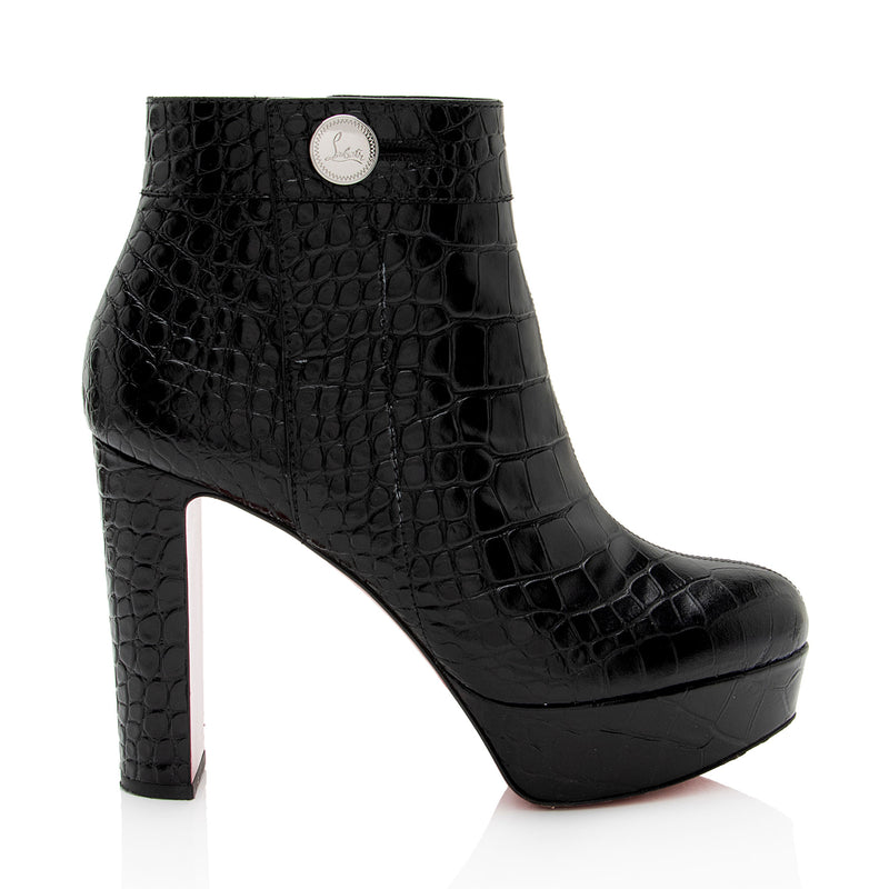 Christian Louboutin Croc Embossed Leather Janis Boots - Size 10 / 40 (SHF-LA4kiy)