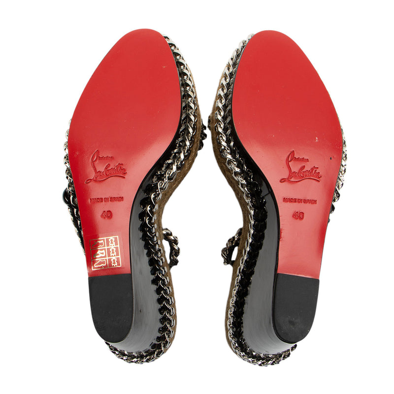 Christian Louboutin Leather Chain Macarena Espadrille Wedges - Size 10 / 40 (SHF-fbBJgq)