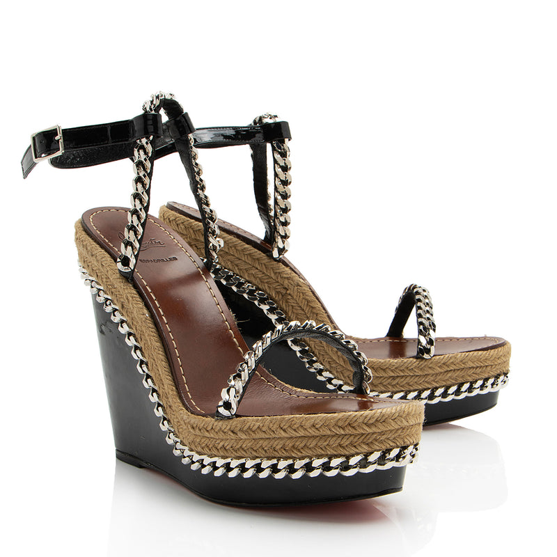 Christian Louboutin Leather Chain Macarena Espadrille Wedges - Size 10 / 40 (SHF-fbBJgq)