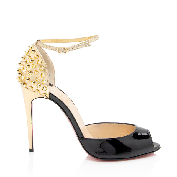 Christian Louboutin Patent Leather Spiked Pina Peep Toe Pumps - Size 7.5 / 37.5 (SHF-zYVRlN)