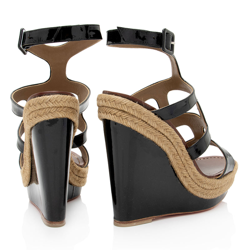 Christian Louboutin Patent Leather Bilbao Wedge Sandals - Size 7 / 37 (SHF-2VXJDt)