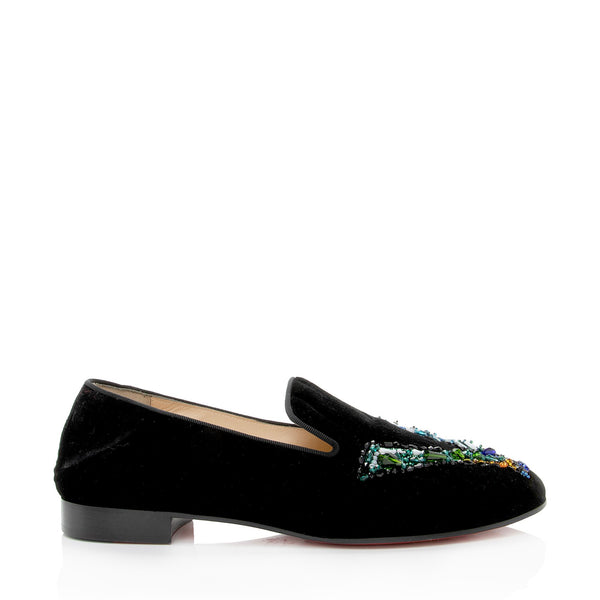 Christian Louboutin Velvet Crystal Rollerlove Loafers - Size 8 / 38 (SHF-dLgHuV)