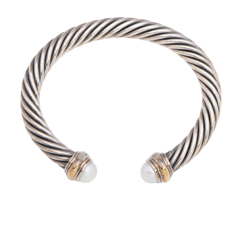 David Yurman Sterling Silver 14k Gold Pearl Cable Classics 7mm Cuff (SHF-jXgmic)