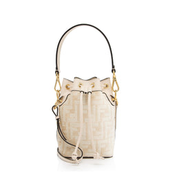 Fendi Mon Tresor Mini Ff-logo Leather Bucket Bag In Tan White