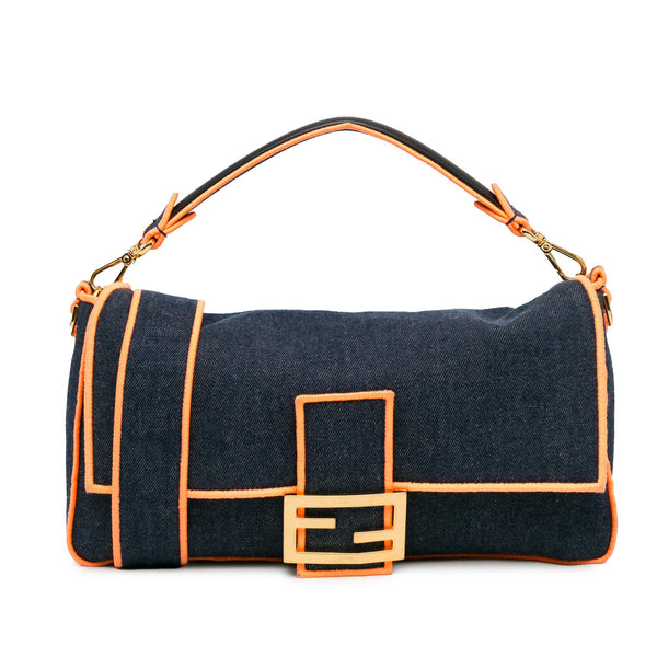 Fendi Large Denim Baguette Satchel (SHG-Q75G1c)