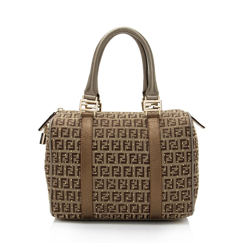 Fendi Brown/Beige Zucchino Canvas and Leather Forever Bauletto