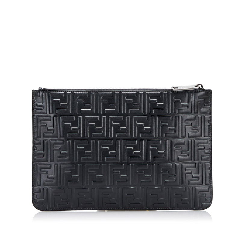 Fendi Black Leather Zip Pouch Fendi