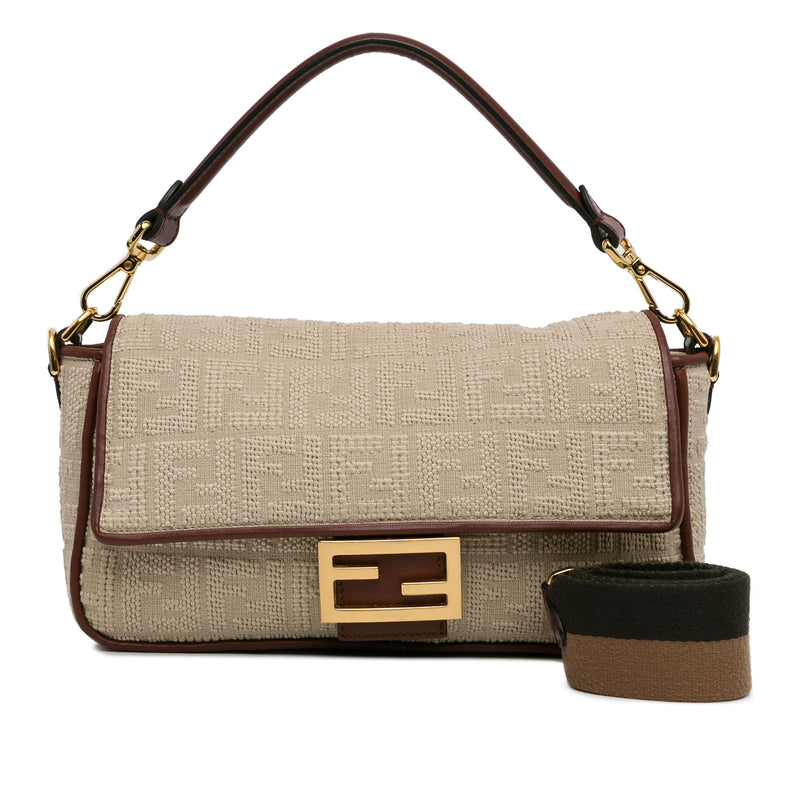 Fendi Zucca Embroidered Canvas Baguette Satchel (SHG-EhV62g)