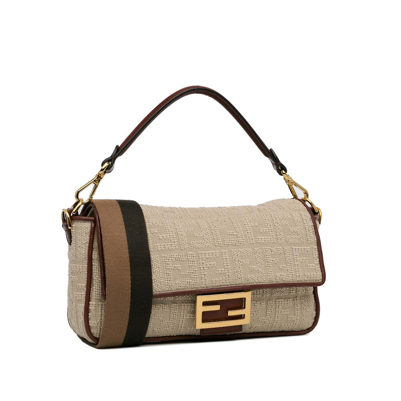 Fendi Zucca Embroidered Canvas Baguette Satchel (SHG-EhV62g)