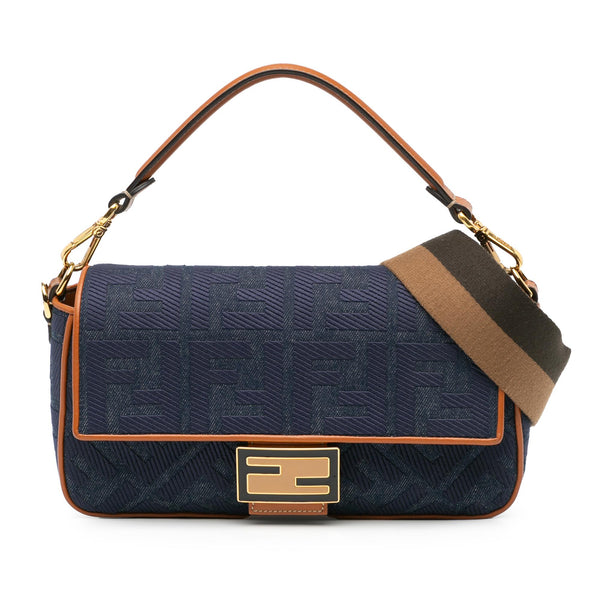 Fendi Zucca Embroidered Denim Baguette Satchel (SHG-U0Rmi7)