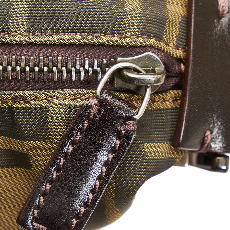 FENDI Vintage Zucca Tote Bag Shoulder Bag Brown Gold Zip 
