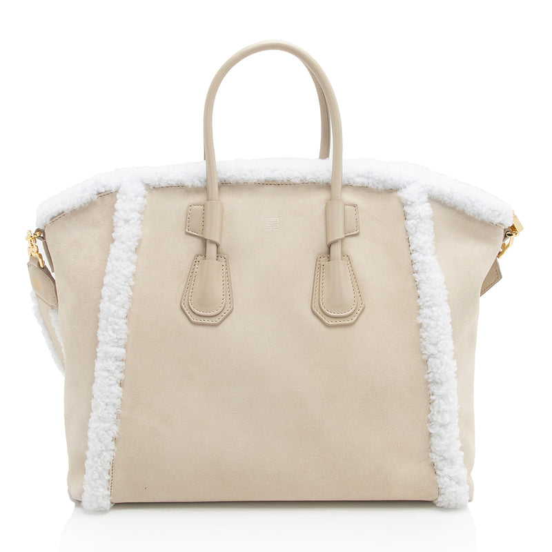 Givenchy Suede Shearling Antigona Small Satchel (SHF-3NhM8R)