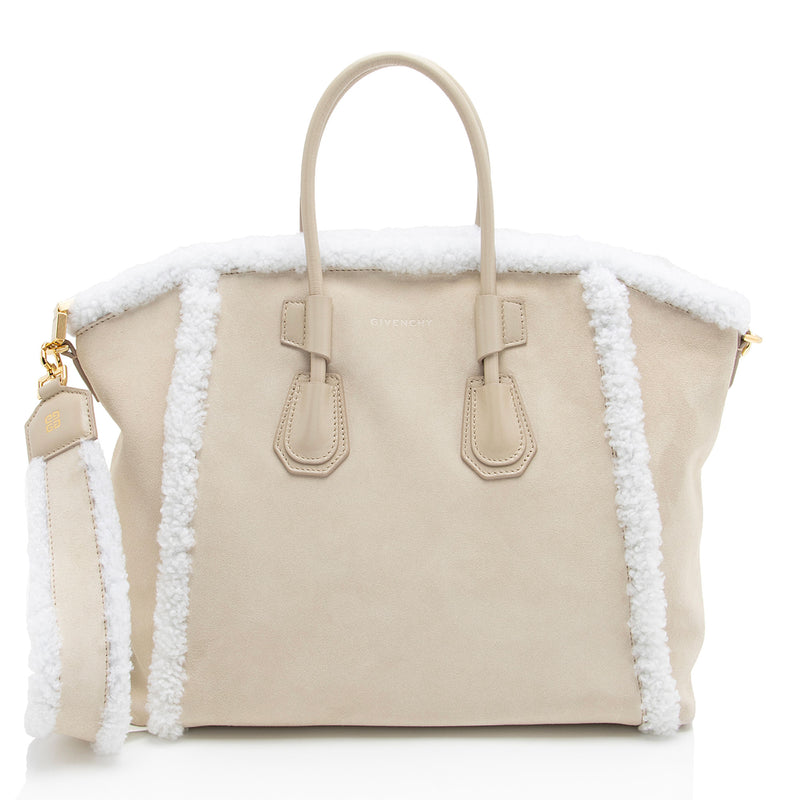 Givenchy Suede Shearling Antigona Small Satchel (SHF-3NhM8R)