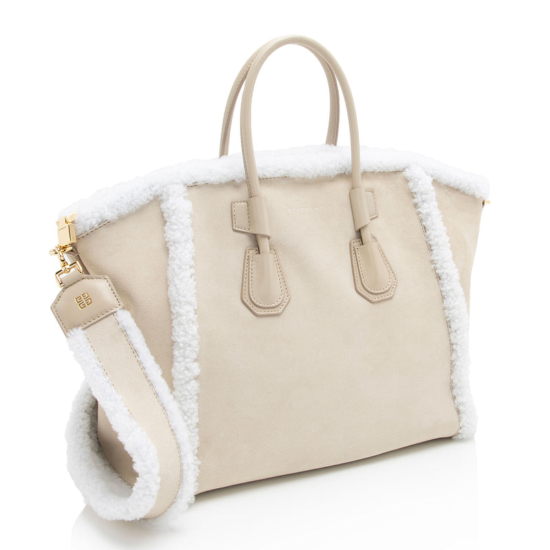 Givenchy Suede Shearling Antigona Small Satchel (SHF-3NhM8R)