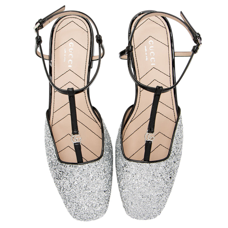 Gucci Calfskin Glitter Double G Slingback Flats - Size 7 / 37 (SHF-5KGtZj)