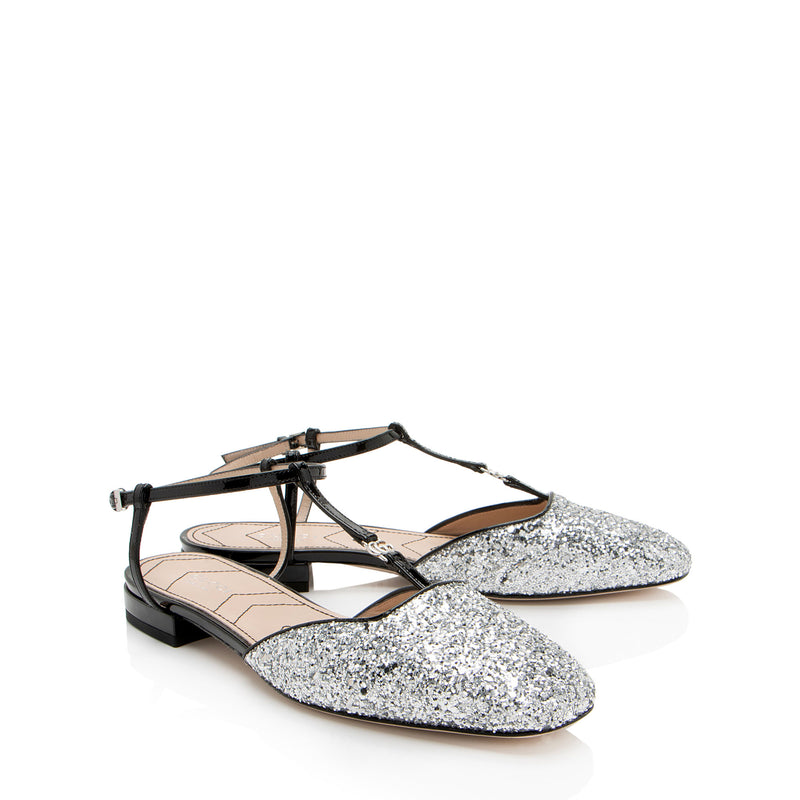 Gucci Calfskin Glitter Double G Slingback Flats - Size 7 / 37 (SHF-5KGtZj)