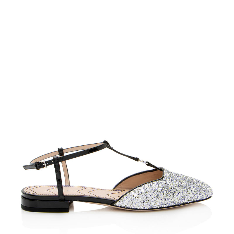 Gucci Calfskin Glitter Double G Slingback Flats - Size 7 / 37 (SHF-5KGtZj)