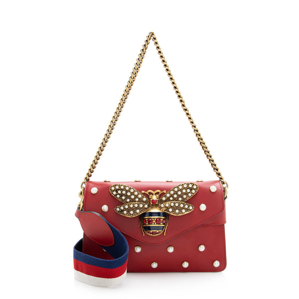 Red Designer Pearl Bee Flap Shoulder Bag- Order Wholesale