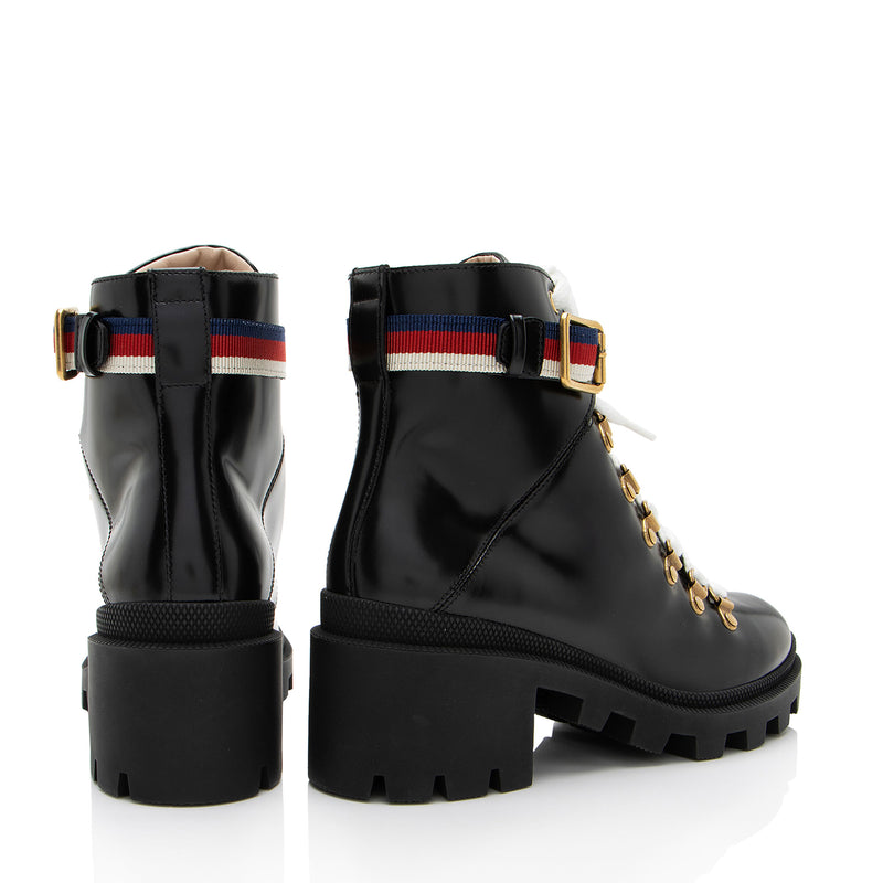 Gucci Calfskin Web Sylvie Combat Boots - Size 6 / 36 (SHF-8RtzMv)