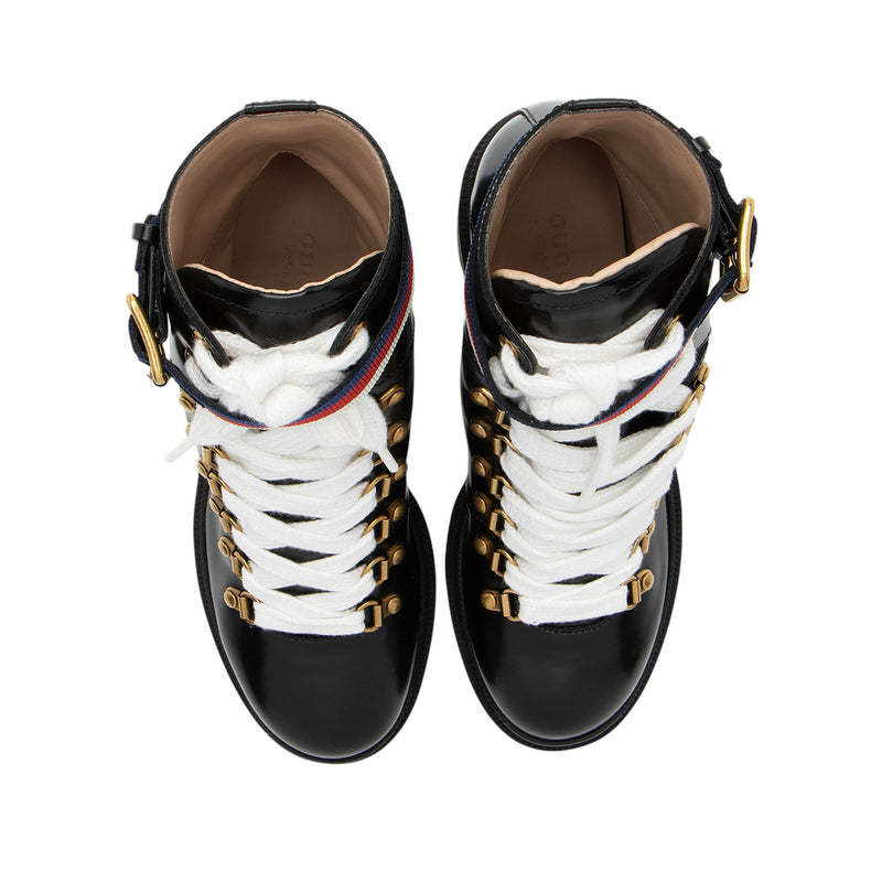 Gucci Calfskin Web Sylvie Combat Boots - Size 6 / 36 (SHF-8RtzMv)