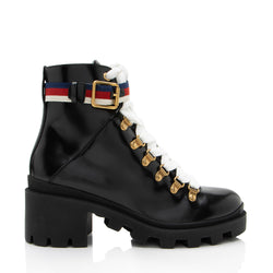 Gucci Calfskin Web Sylvie Combat Boots - Size 6 / 36 (SHF-8RtzMv)