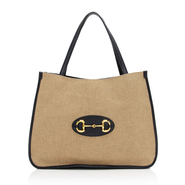 Gucci Canvas Leather Horsebit 1955 Medium Tote (SHF-23388)