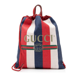 Gucci Canvas Sylvie Stripe Logo Drawstring Backpack (SHF-23707)