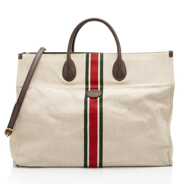 Gucci Canvas Web Foldable Large Tote (SHF-23265)