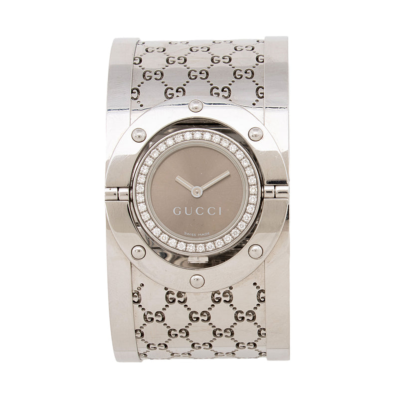 Gucci Stainless Steel Diamond GG Twirl Wide Watch SHF NxQMJm LuxeDH