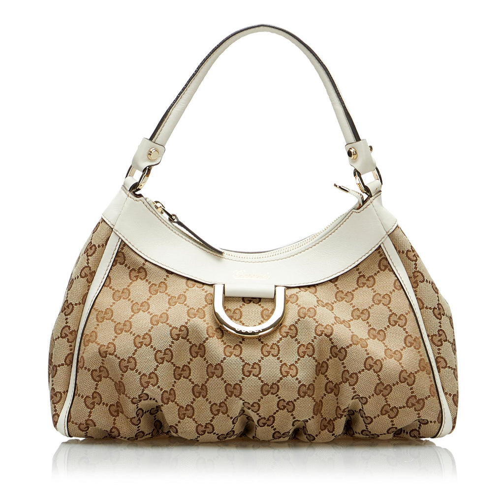 Gucci Gold GG Canvas & Leather D-ring Hobo Bag