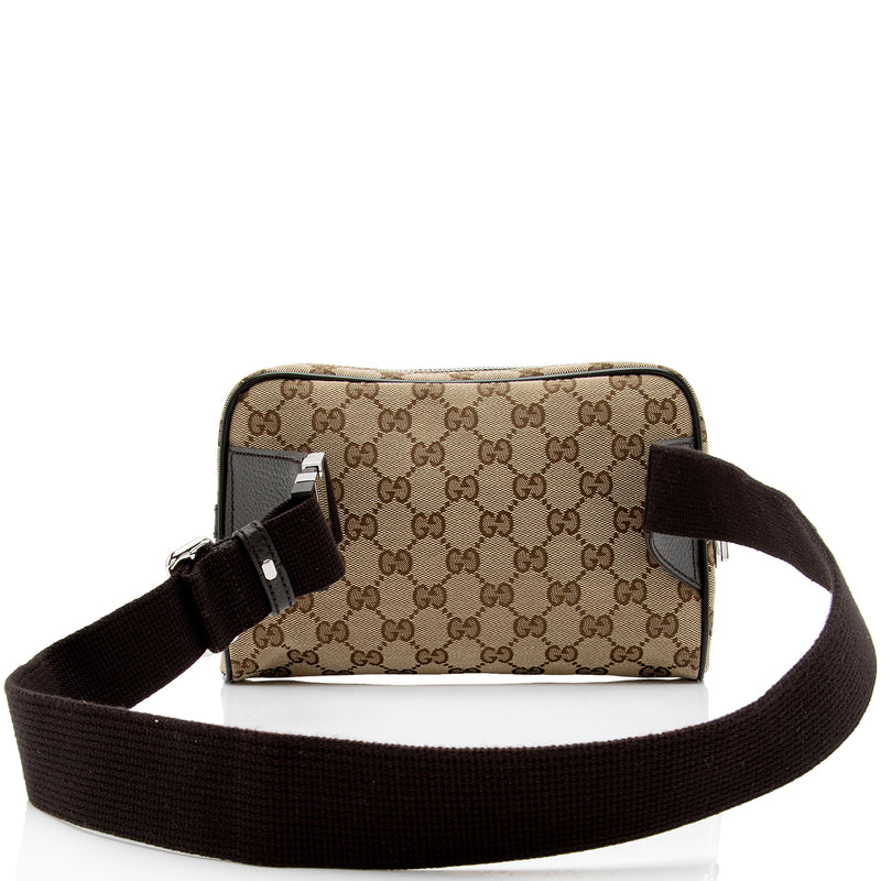 GUCCI gg canvas original vintage belt bag brown leather zip pockets