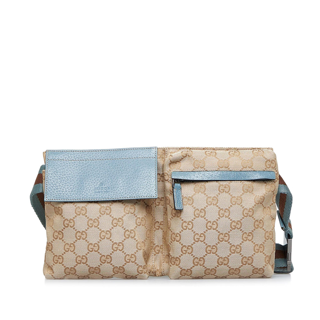 Gucci Vintage Double Belt Bag GG Canvas