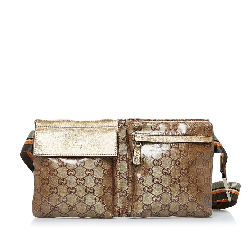 Brown Gucci GG Canvas Web Double Pocket Belt Bag