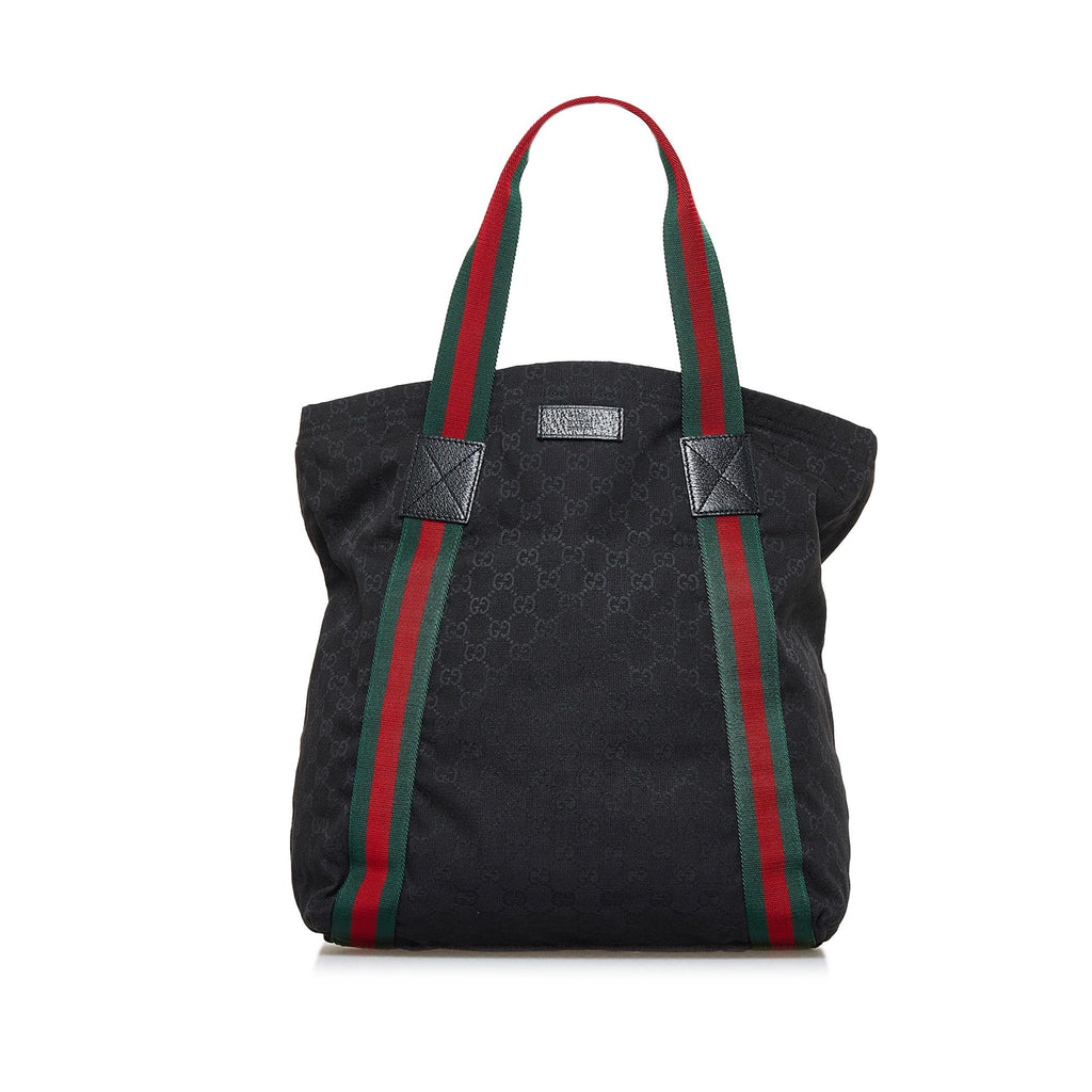 White GG-logo large Web Stripe canvas tote bag, Gucci