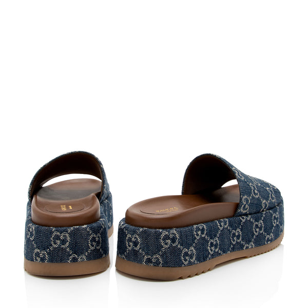 Gucci GG Denim Angelina Slide Platform Sandals - Size 7 / 37 (SHF-tnPd ...